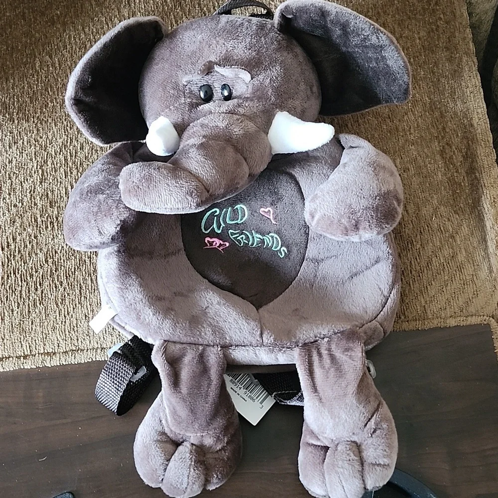Grey Plush Elephant Bag backpack with adjustable straps and Floppy Ears